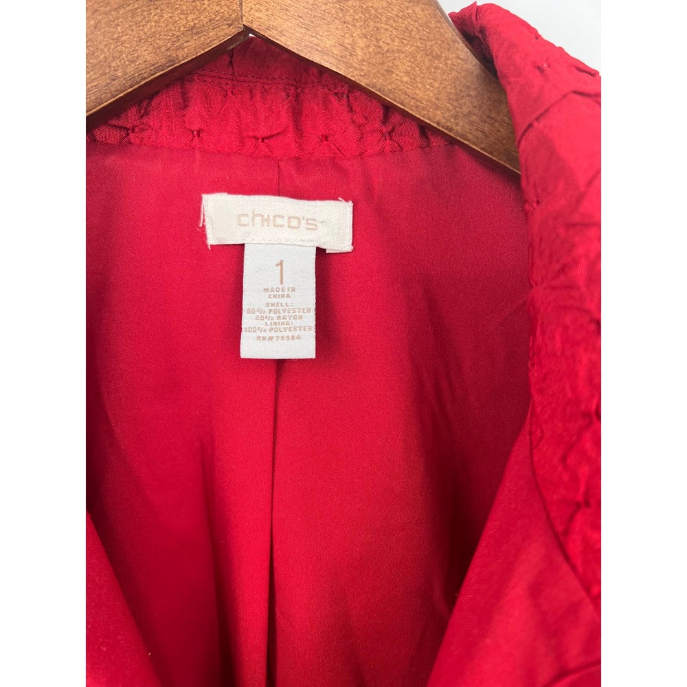 Chico's fully lined red crinkle texture blazer jacket size 1 or size 8 - Picture 3 of 8